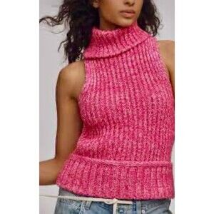 Anthropologie Pilcro Sweater Turtleneck Pink Ribbed Preppy Retro Boho Medium NWT